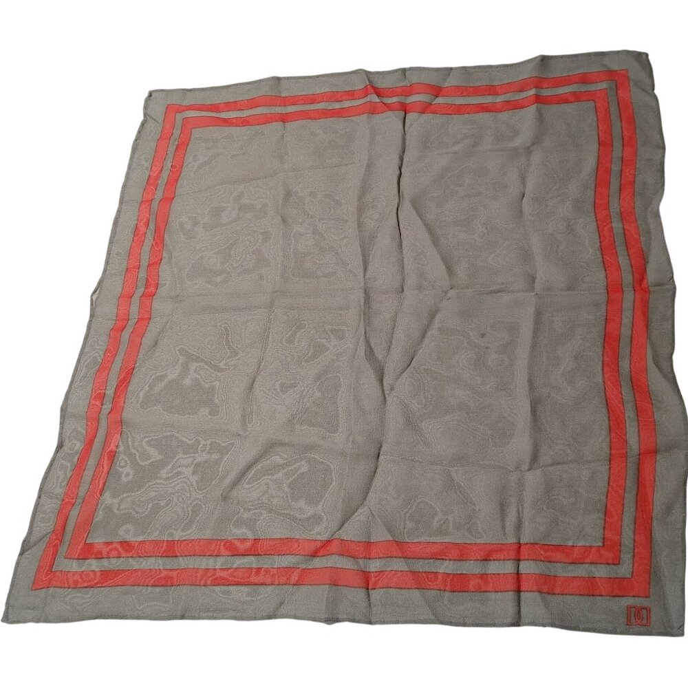 Daks London Sheer Square Scarf DD Olive Green Brown Geometric Vintage Rolled Hem